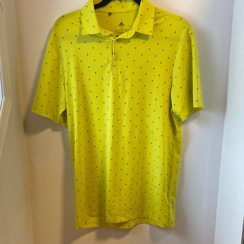 adidas Men’s Neon Yellow Polo with Tiny Logo Print